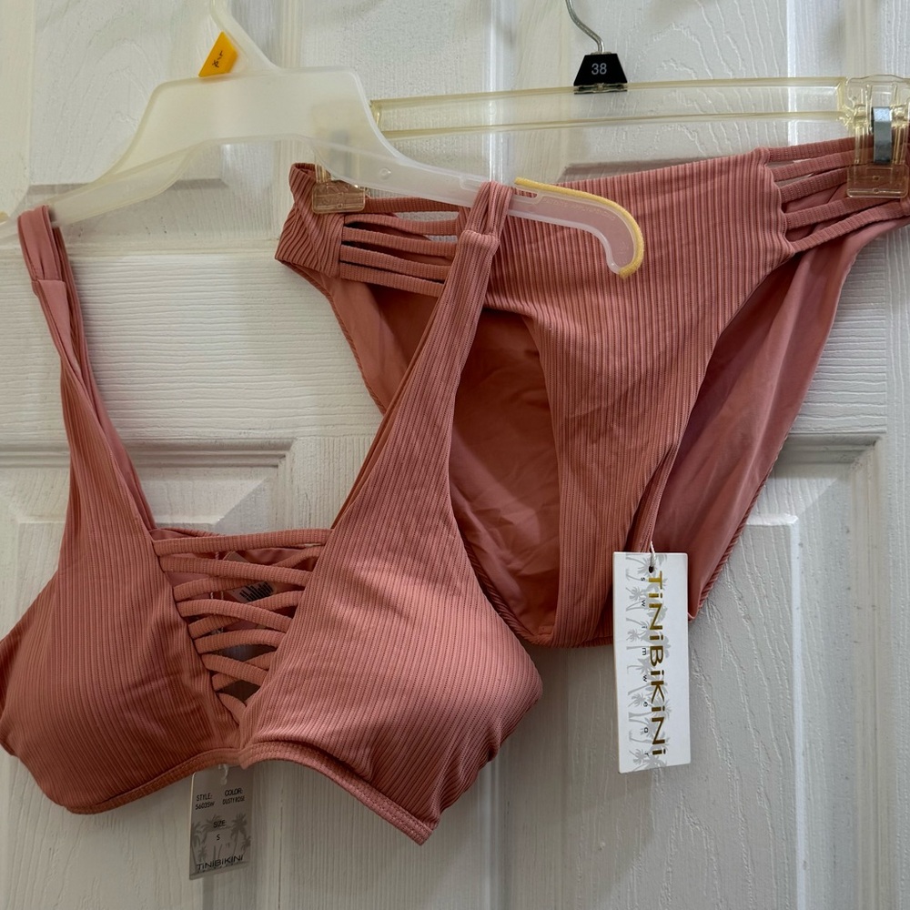 Pink Ribbed Bikini Set